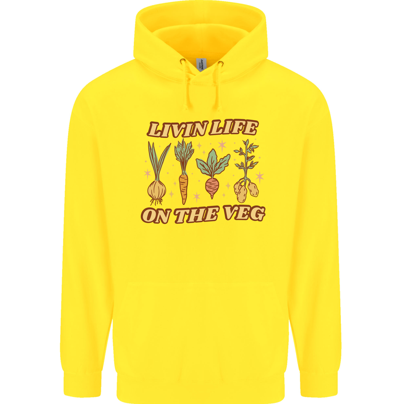 Vegan Living Life on the Veg Vegetarian Childrens Kids Hoodie Yellow