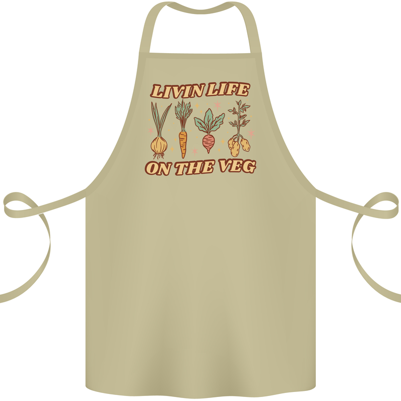 Vegan Living Life on the Veg Vegetarian Cotton Apron 100% Organic Khaki