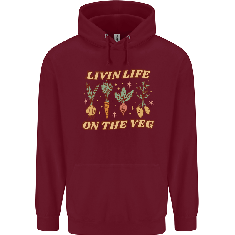 Vegan Living Life on the Veg Vegetarian Mens 80% Cotton Hoodie Maroon
