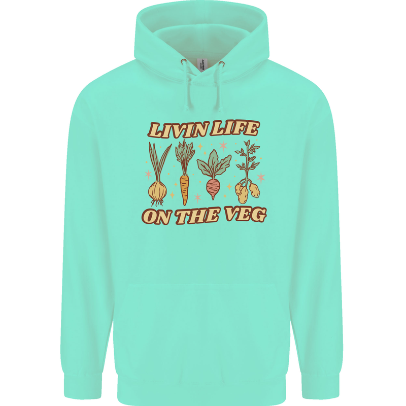 Vegan Living Life on the Veg Vegetarian Mens 80% Cotton Hoodie Peppermint