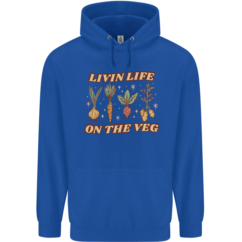 Vegan Living Life on the Veg Vegetarian Mens 80% Cotton Hoodie Royal Blue