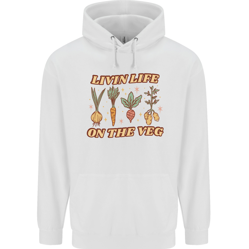 Vegan Living Life on the Veg Vegetarian Mens 80% Cotton Hoodie White