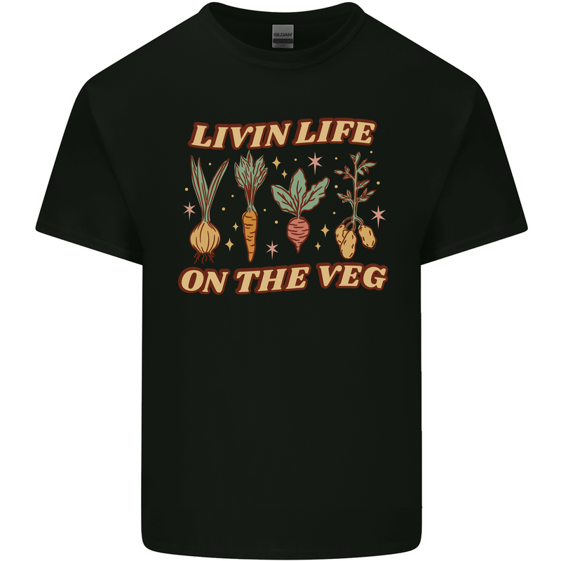 Vegan Living Life on the Veg Vegetarian Mens Cotton T-Shirt Tee Top Black