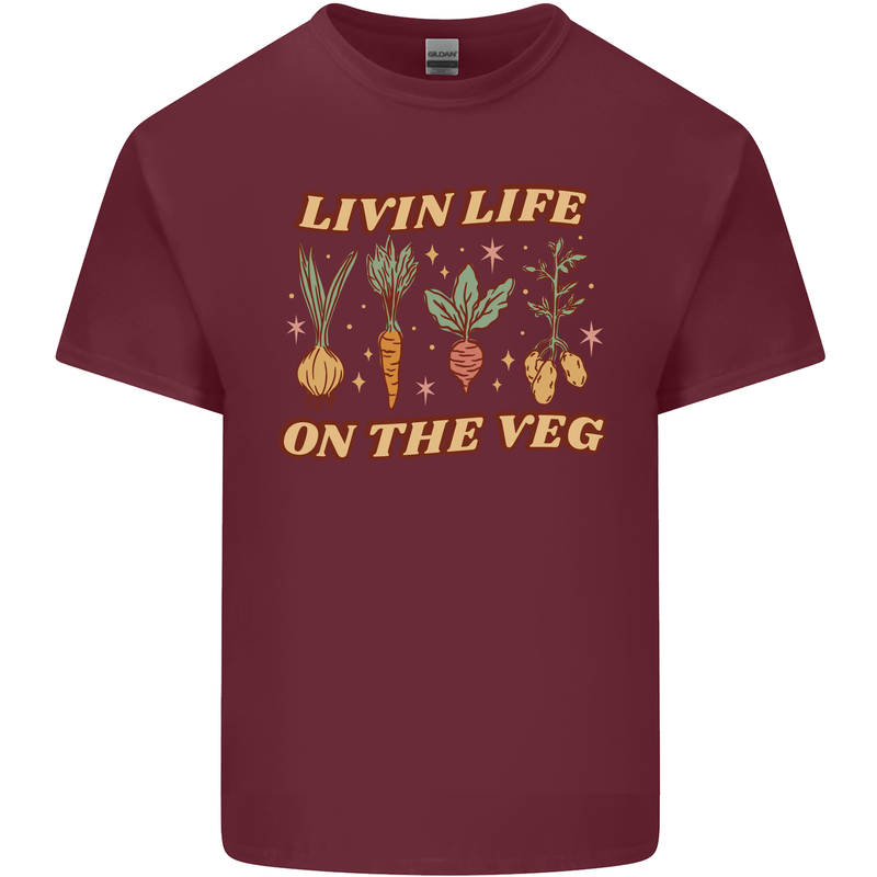 Vegan Living Life on the Veg Vegetarian Mens Cotton T-Shirt Tee Top Maroon