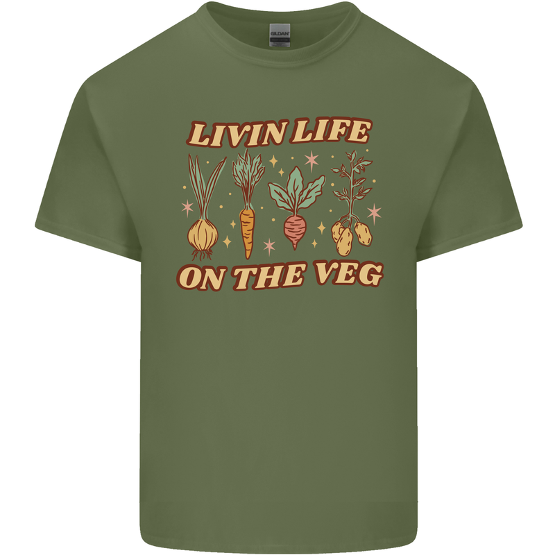 Vegan Living Life on the Veg Vegetarian Mens Cotton T-Shirt Tee Top Military Green