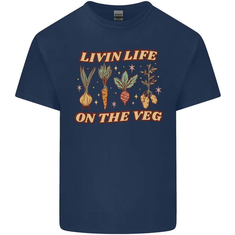 Vegan Living Life on the Veg Vegetarian Mens Cotton T-Shirt Tee Top Navy Blue