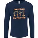 Vegan Living Life on the Veg Vegetarian Mens Long Sleeve T-Shirt Navy Blue
