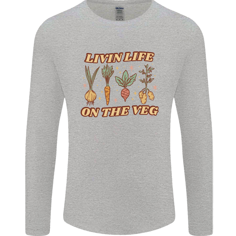 Vegan Living Life on the Veg Vegetarian Mens Long Sleeve T-Shirt Sports Grey