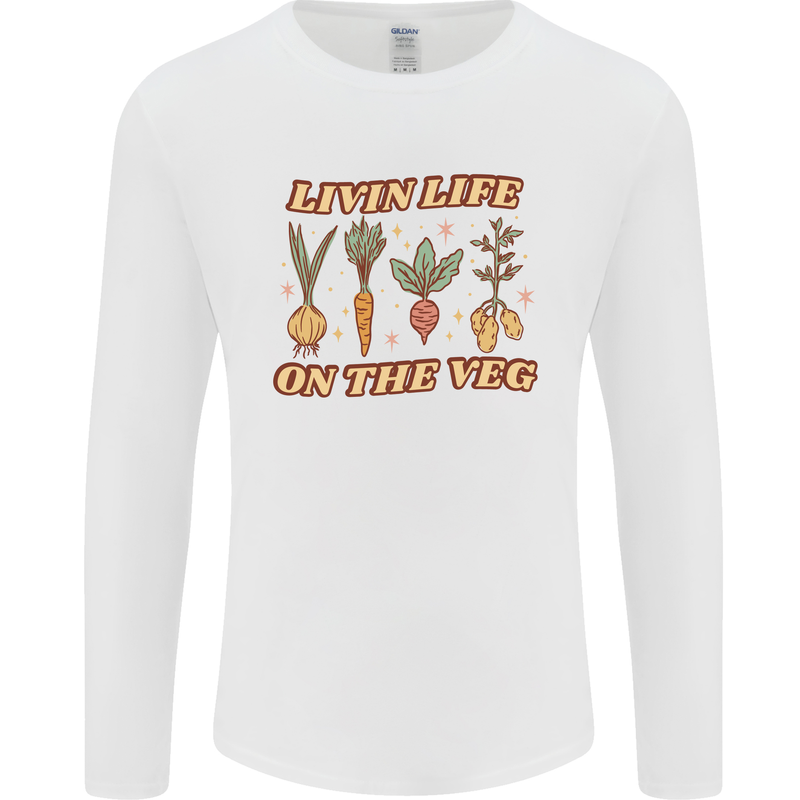 Vegan Living Life on the Veg Vegetarian Mens Long Sleeve T-Shirt White