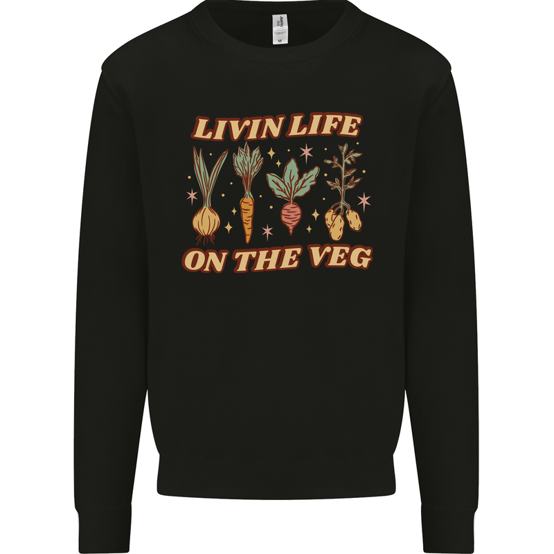 Vegan Living Life on the Veg Vegetarian Mens Sweatshirt Jumper Black