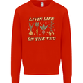 Vegan Living Life on the Veg Vegetarian Mens Sweatshirt Jumper Bright Red