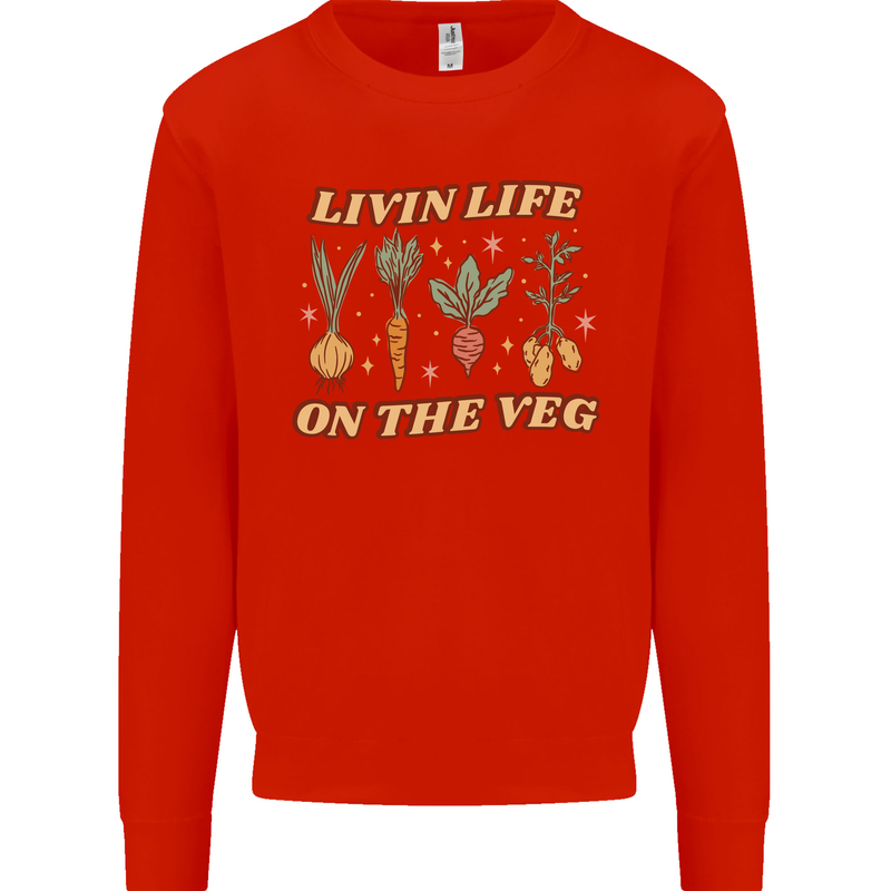 Vegan Living Life on the Veg Vegetarian Mens Sweatshirt Jumper Bright Red