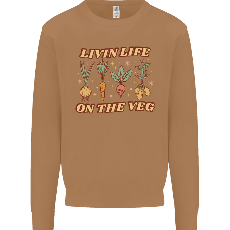 Vegan Living Life on the Veg Vegetarian Mens Sweatshirt Jumper Caramel Latte