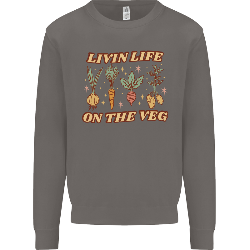 Vegan Living Life on the Veg Vegetarian Mens Sweatshirt Jumper Charcoal