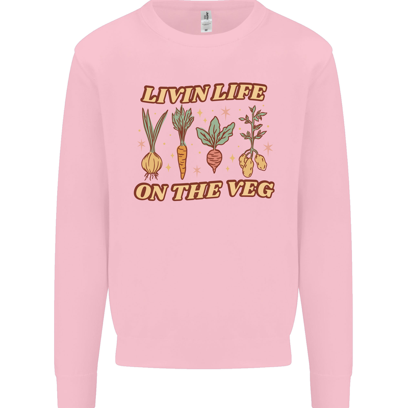 Vegan Living Life on the Veg Vegetarian Mens Sweatshirt Jumper Light Pink