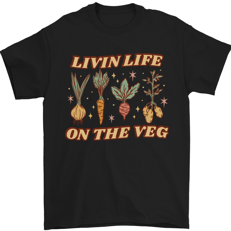 Vegan Living Life on the Veg Vegetarian Mens T-Shirt 100% Cotton Black