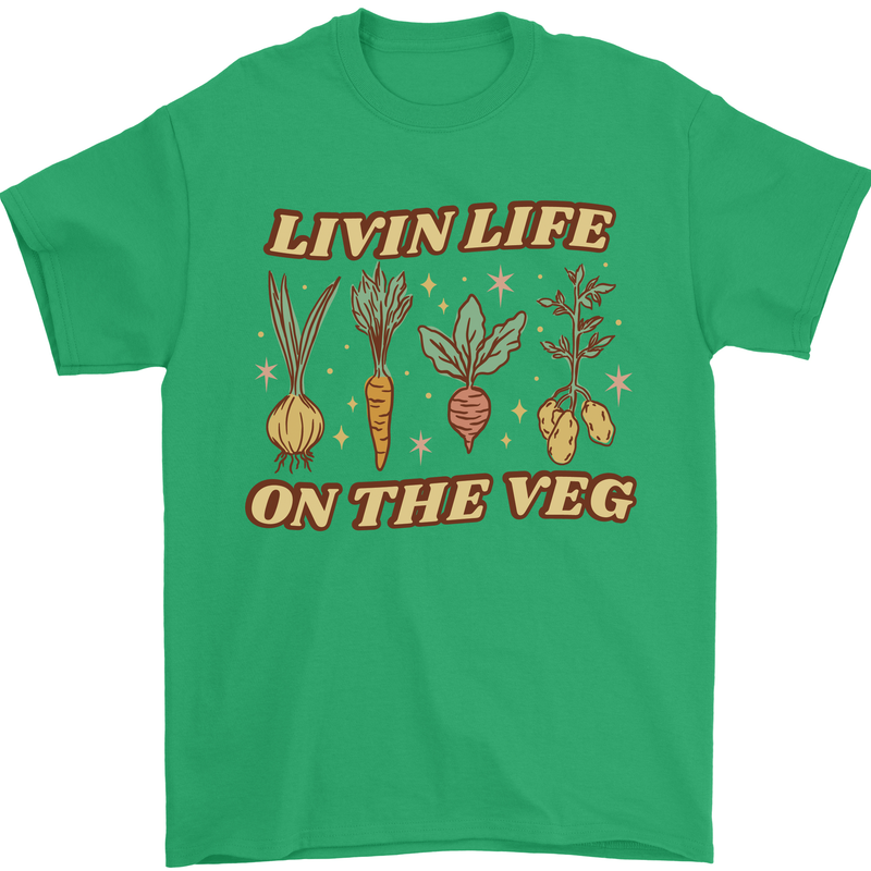 Vegan Living Life on the Veg Vegetarian Mens T-Shirt 100% Cotton Irish Green