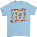 Vegan Living Life on the Veg Vegetarian Mens T-Shirt 100% Cotton Light Blue