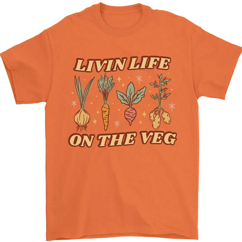 Vegan Living Life on the Veg Vegetarian Mens T-Shirt 100% Cotton Orange
