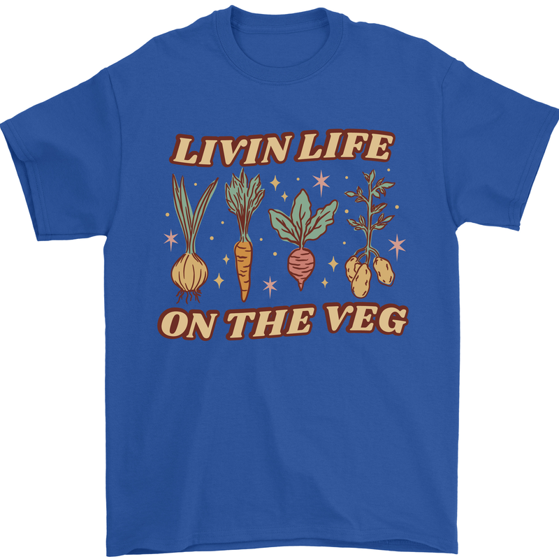 Vegan Living Life on the Veg Vegetarian Mens T-Shirt 100% Cotton Royal Blue