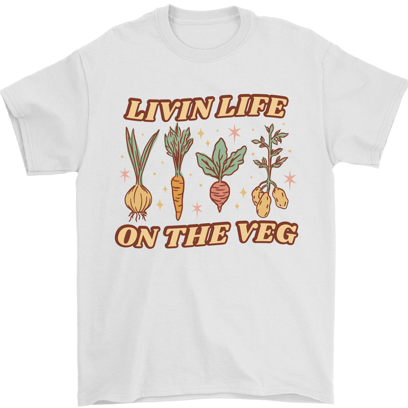 Vegan Living Life on the Veg Vegetarian Mens T-Shirt 100% Cotton White