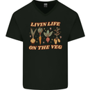 Vegan Living Life on the Veg Vegetarian Mens V-Neck Cotton T-Shirt Black