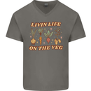 Vegan Living Life on the Veg Vegetarian Mens V-Neck Cotton T-Shirt Charcoal