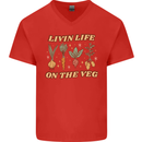 Vegan Living Life on the Veg Vegetarian Mens V-Neck Cotton T-Shirt Red
