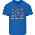 Vegan Living Life on the Veg Vegetarian Mens V-Neck Cotton T-Shirt Royal Blue
