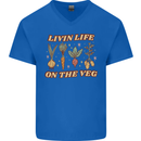 Vegan Living Life on the Veg Vegetarian Mens V-Neck Cotton T-Shirt Royal Blue