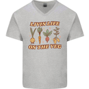 Vegan Living Life on the Veg Vegetarian Mens V-Neck Cotton T-Shirt Sports Grey