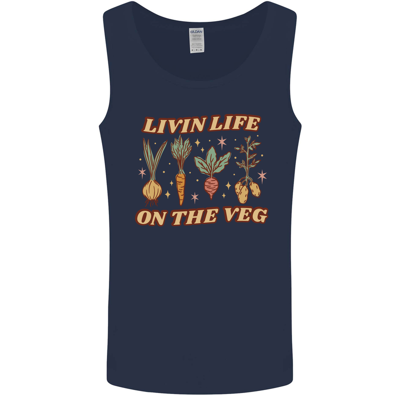 Vegan Living Life on the Veg Vegetarian Mens Vest Tank Top Navy Blue