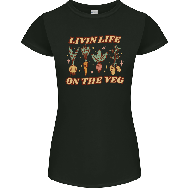 Vegan Living Life on the Veg Vegetarian Womens Petite Cut T-Shirt Black