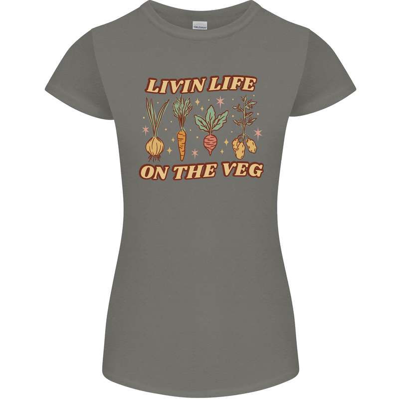 Vegan Living Life on the Veg Vegetarian Womens Petite Cut T-Shirt Charcoal