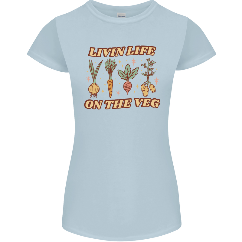 Vegan Living Life on the Veg Vegetarian Womens Petite Cut T-Shirt Light Blue