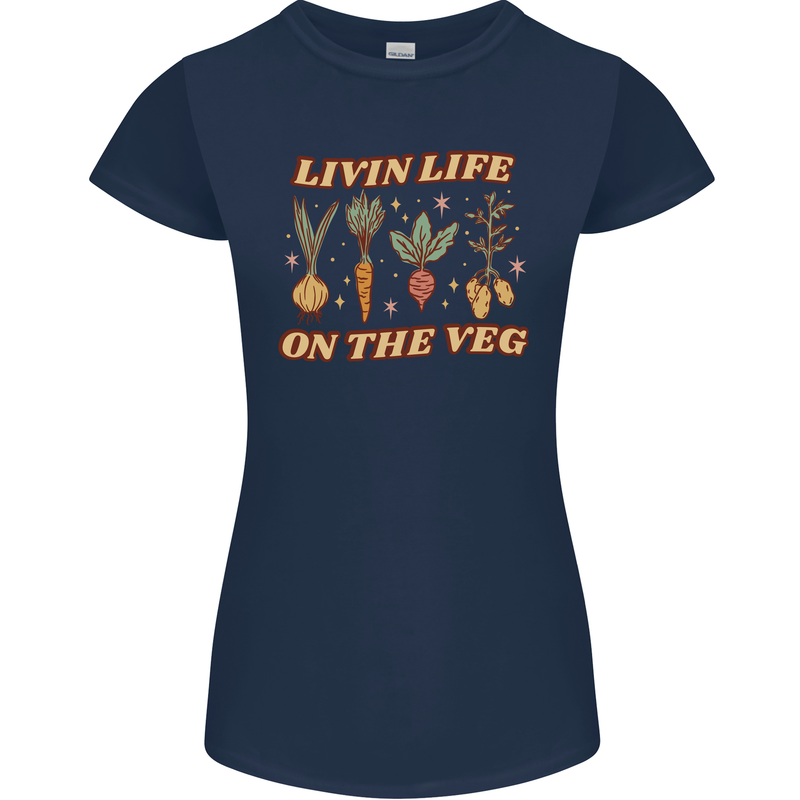 Vegan Living Life on the Veg Vegetarian Womens Petite Cut T-Shirt Navy Blue