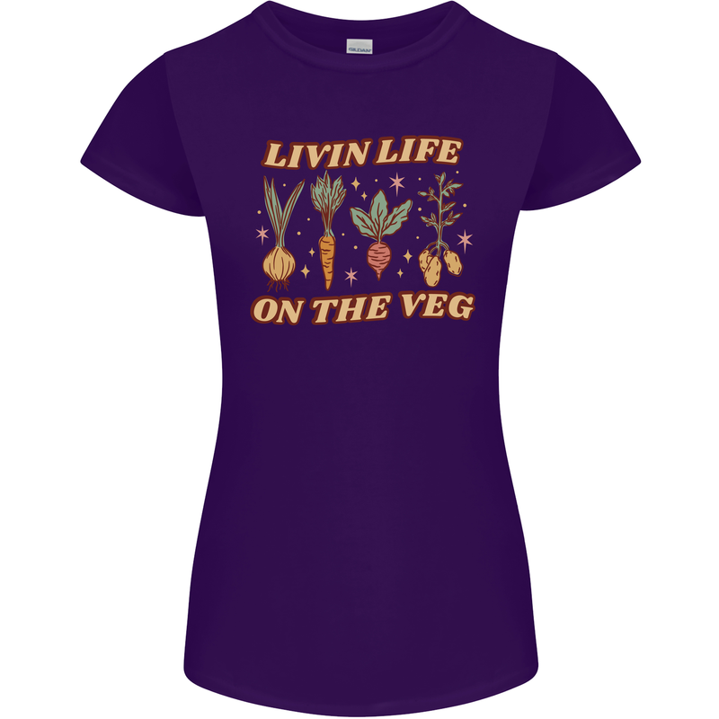 Vegan Living Life on the Veg Vegetarian Womens Petite Cut T-Shirt Purple