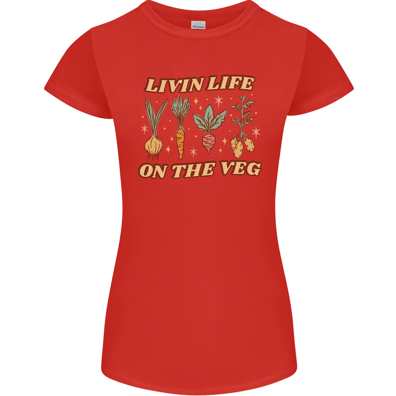 Vegan Living Life on the Veg Vegetarian Womens Petite Cut T-Shirt Red