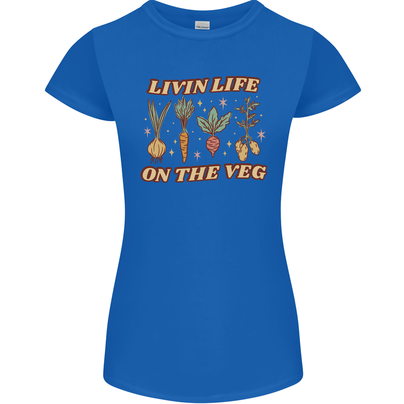 Vegan Living Life on the Veg Vegetarian Womens Petite Cut T-Shirt Royal Blue