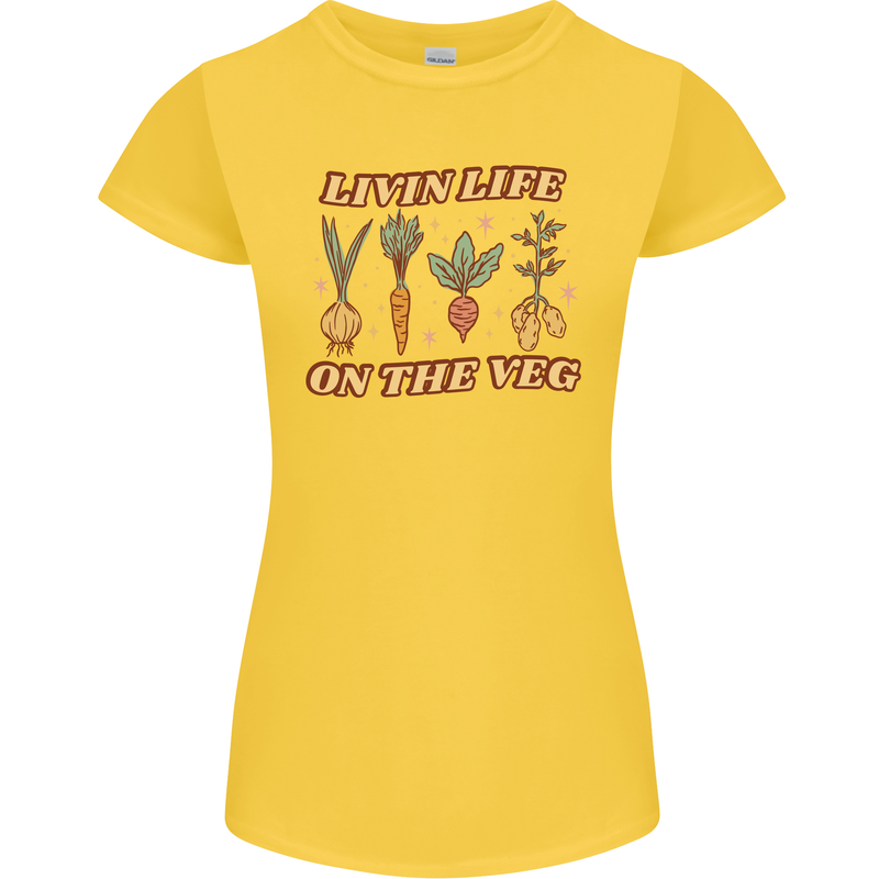 Vegan Living Life on the Veg Vegetarian Womens Petite Cut T-Shirt Yellow