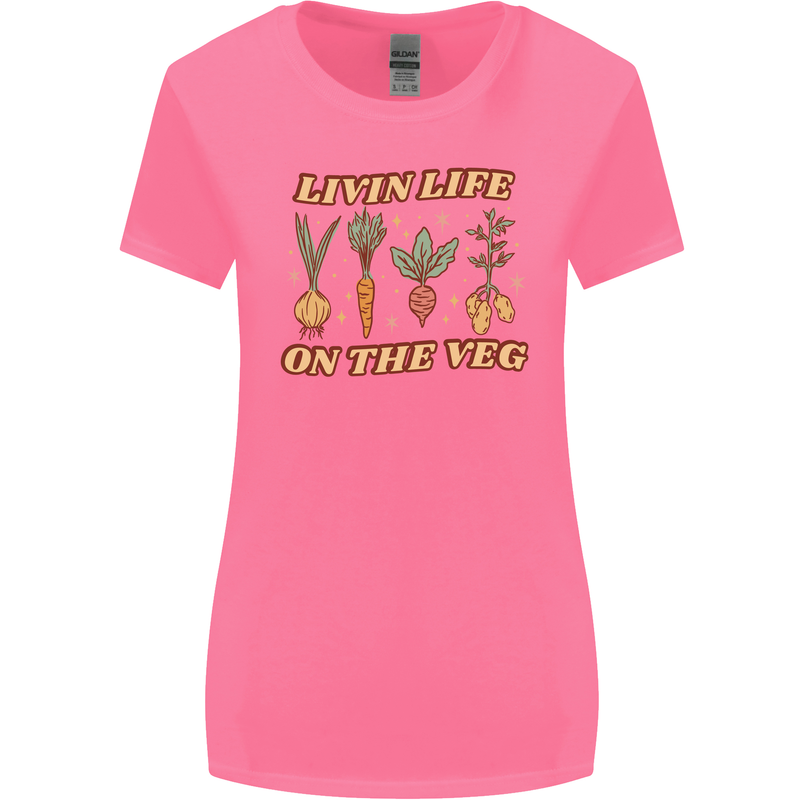 Vegan Living Life on the Veg Vegetarian Womens Wider Cut T-Shirt Azalea