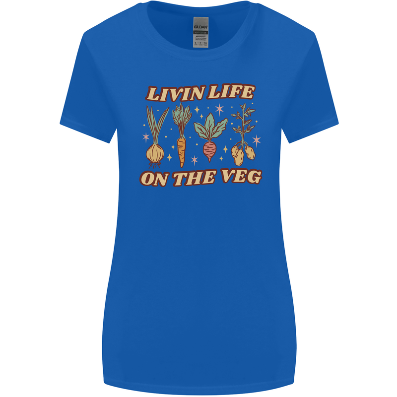 Vegan Living Life on the Veg Vegetarian Womens Wider Cut T-Shirt Royal Blue