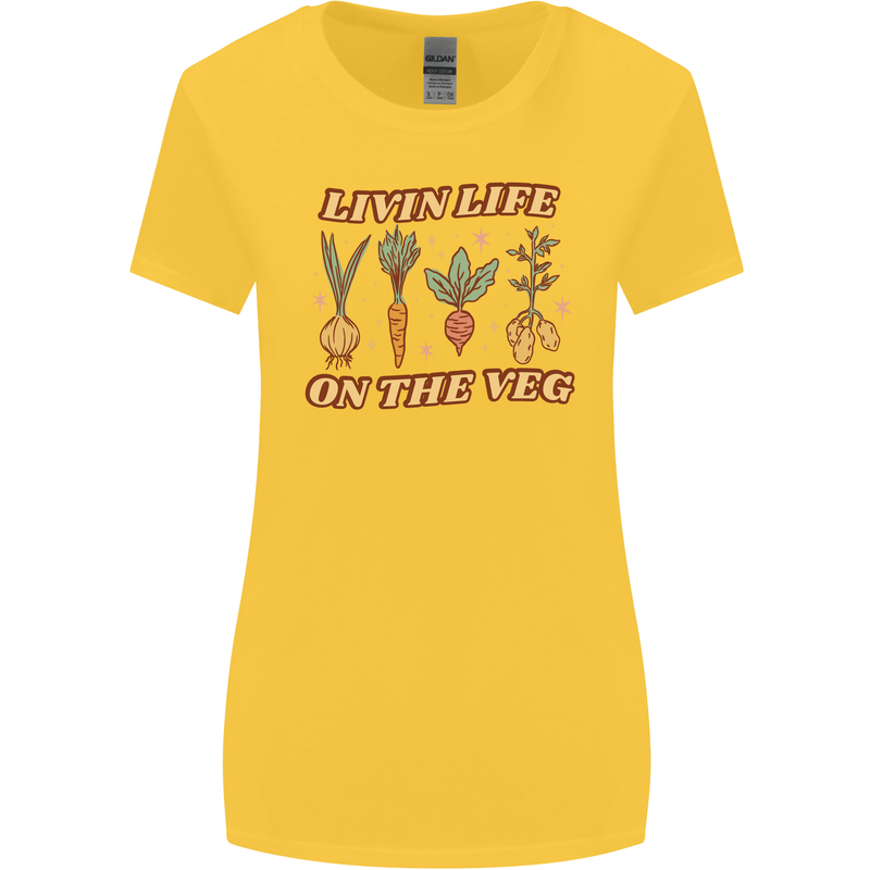 Vegan Living Life on the Veg Vegetarian Womens Wider Cut T-Shirt Yellow