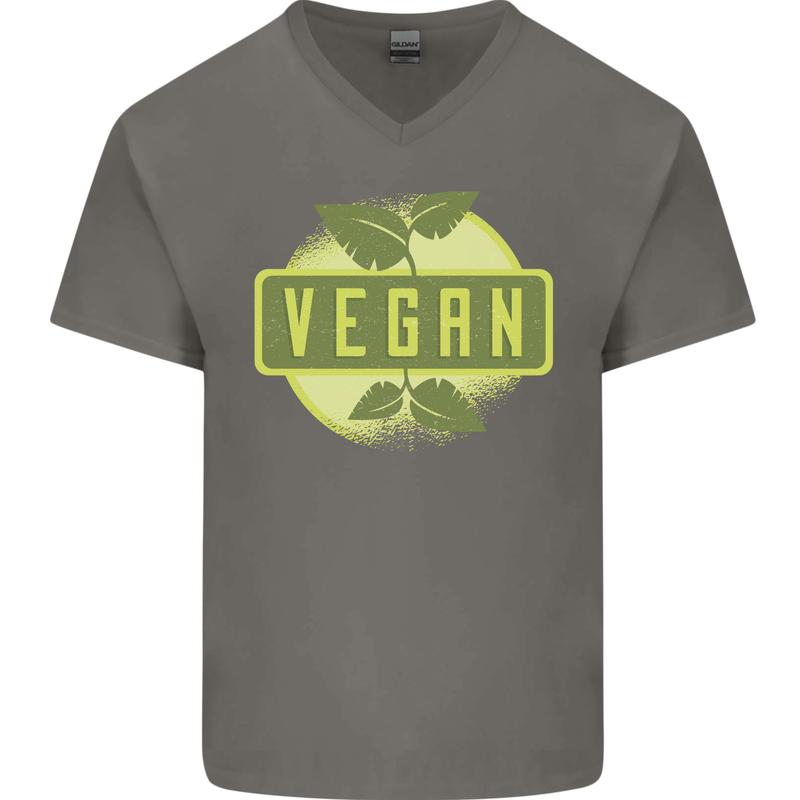 Vegan Mens V-Neck Cotton T-Shirt Charcoal