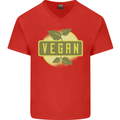 Vegan Mens V-Neck Cotton T-Shirt Red