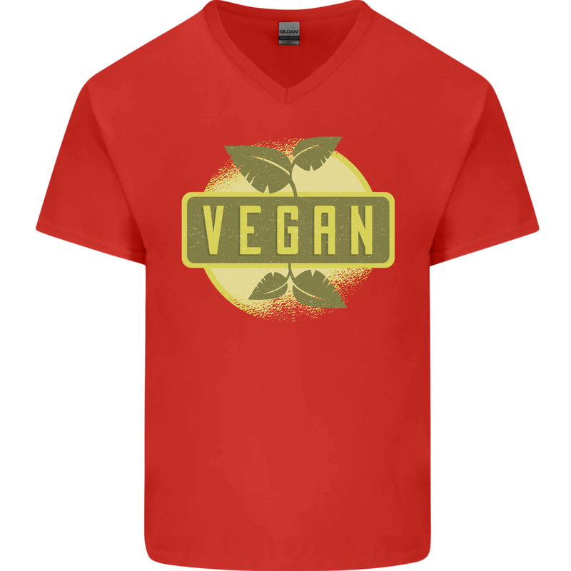 Vegan Mens V-Neck Cotton T-Shirt Red