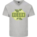Vegan Mens V-Neck Cotton T-Shirt Sports Grey