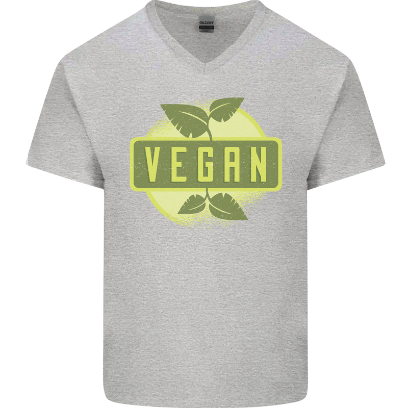Vegan Mens V-Neck Cotton T-Shirt Sports Grey