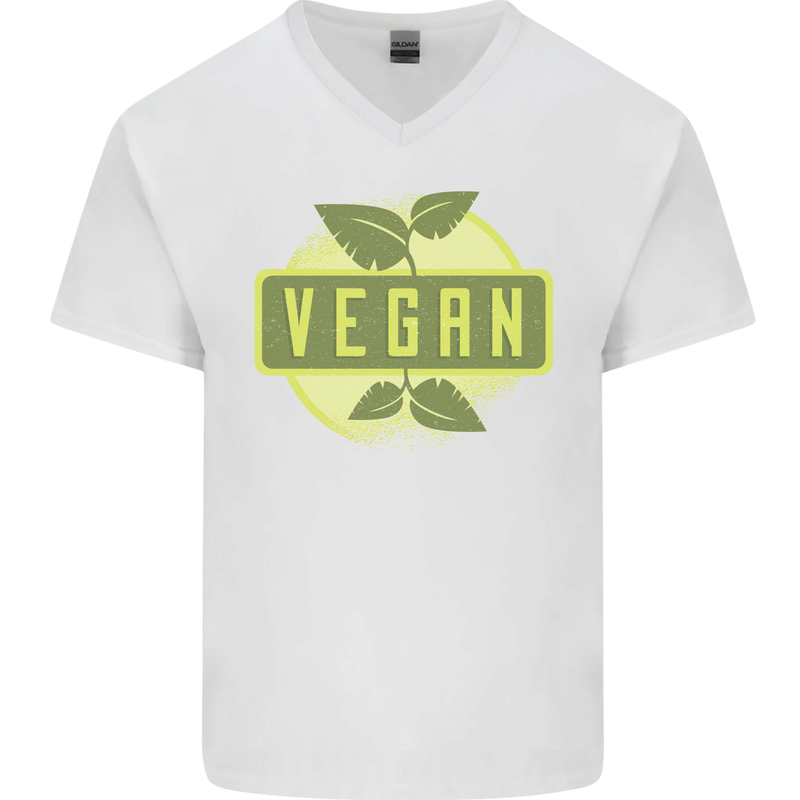 Vegan Mens V-Neck Cotton T-Shirt White