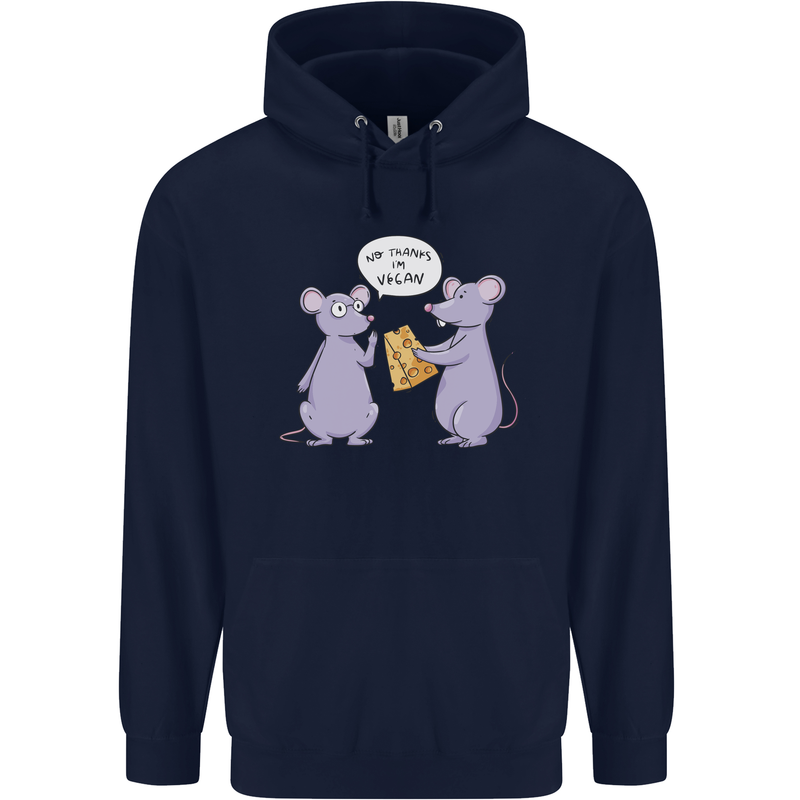 Vegan Mouse Funny Cheese Childrens Kids Hoodie Navy Blue